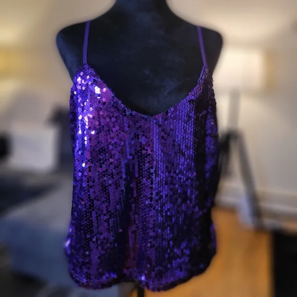 Primark Purple Sequin Camisole Tank Top Size 12 - Picture 11 of 16